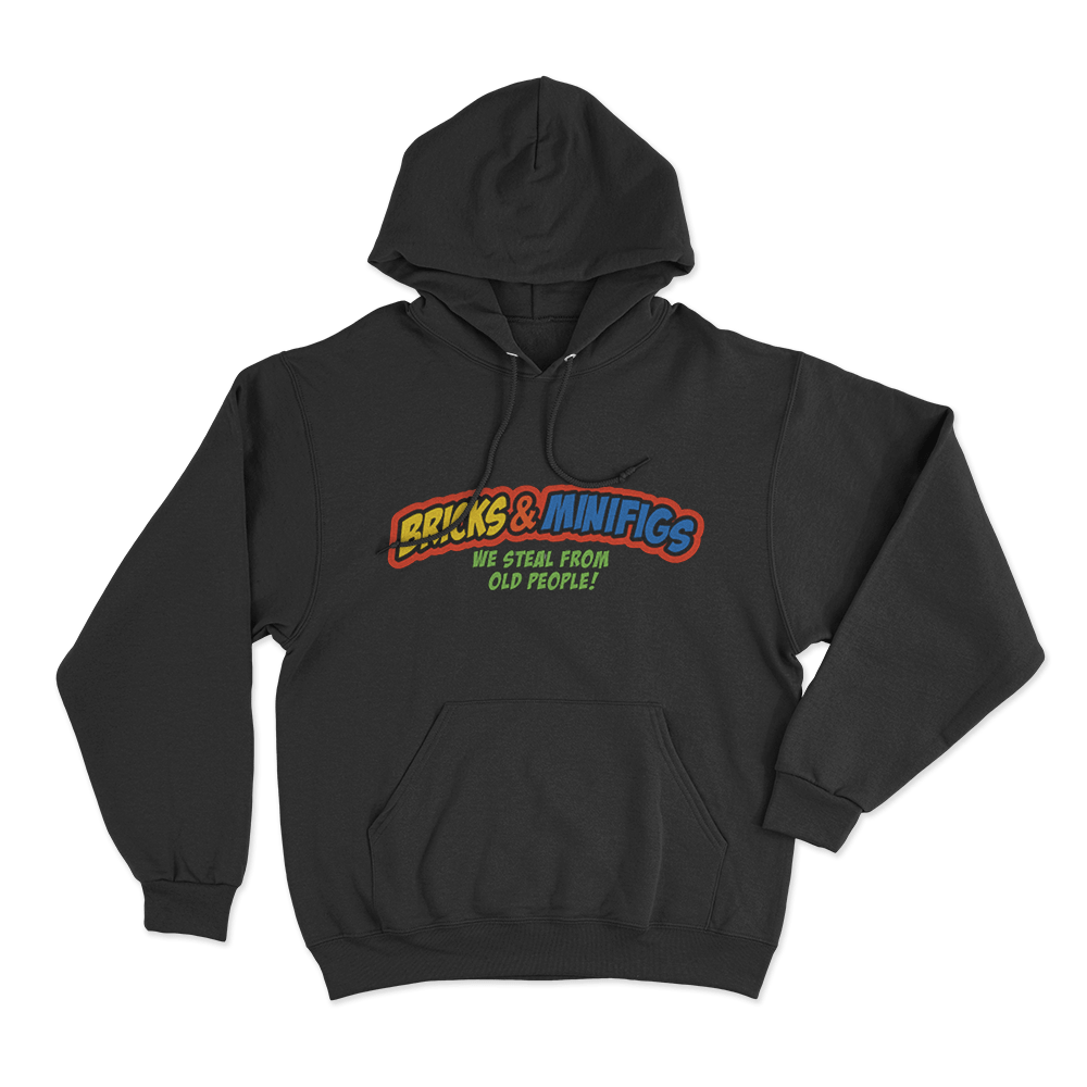 Bricks & Minifigs We Steal From Old People Logo Unisex Hoodie Black Bricks Minifigs We Steal From Old People Logo Unisex Hoodie Black
