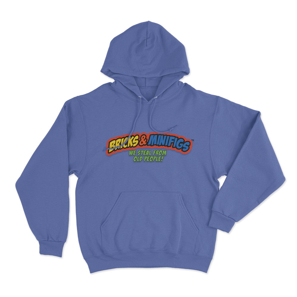 Bricks & Minifigs We Steal From Old People Logo Unisex Hoodie Blue Bricks Minifigs We Steal From Old People Logo Unisex Hoodie Blue
