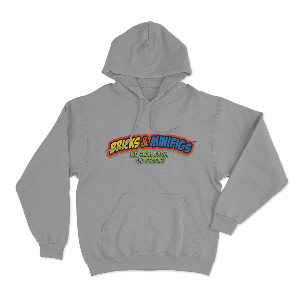Bricks & Minifigs We Steal From Old People Logo Unisex Hoodie Grey Bricks Minifigs We Steal From Old People Logo Unisex Hoodie Grey