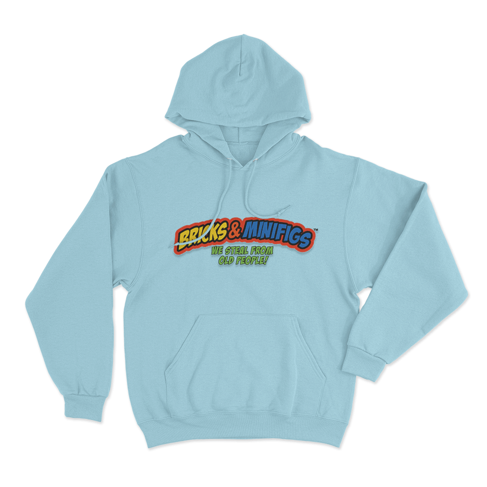 Bricks & Minifigs We Steal From Old People Logo Unisex Hoodie Sky Blue Bricks Minifigs We Steal From Old People Logo Unisex Hoodie Sky Blue
