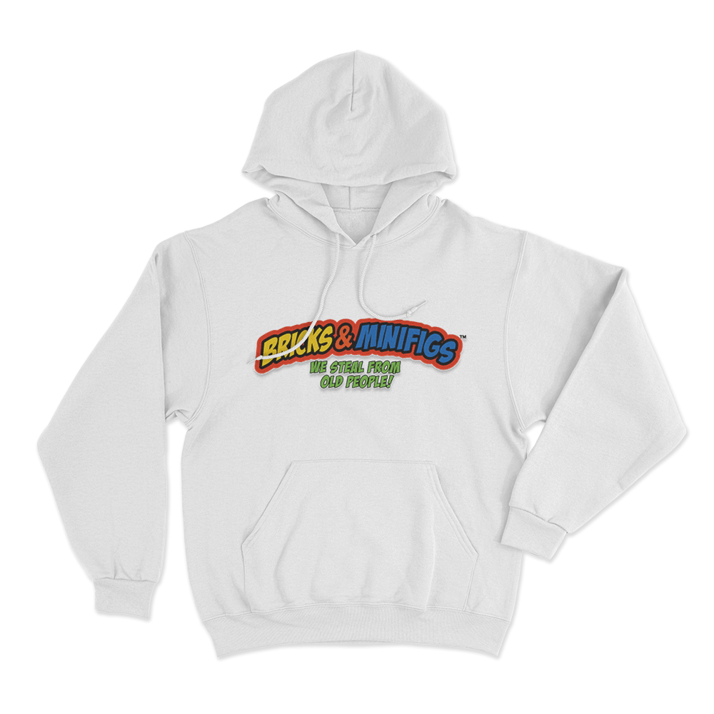 Bricks & Minifigs We Steal From Old People Logo Unisex Hoodie White Bricks Minifigs We Steal From Old People Logo Unisex Hoodie White