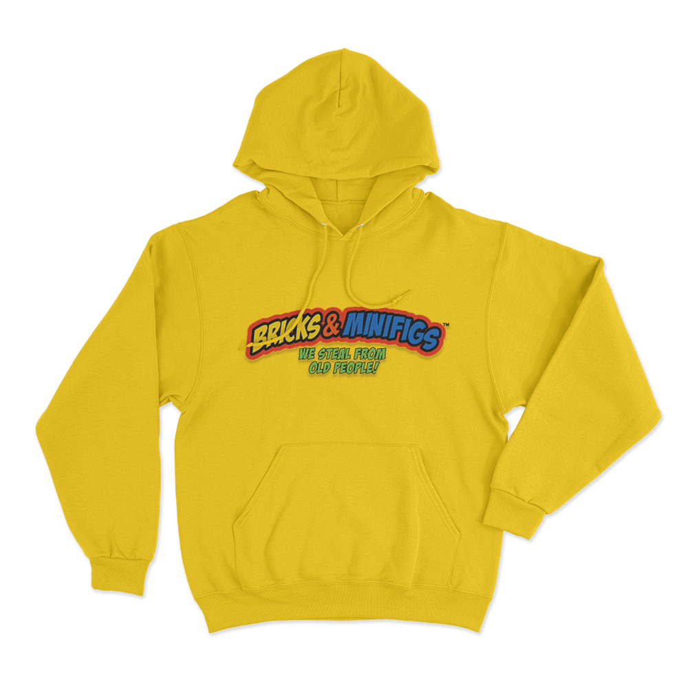 Bricks & Minifigs We Steal From Old People Logo Unisex Hoodie Yellow Bricks Minifigs We Steal From Old People Logo Unisex Hoodie Yellow