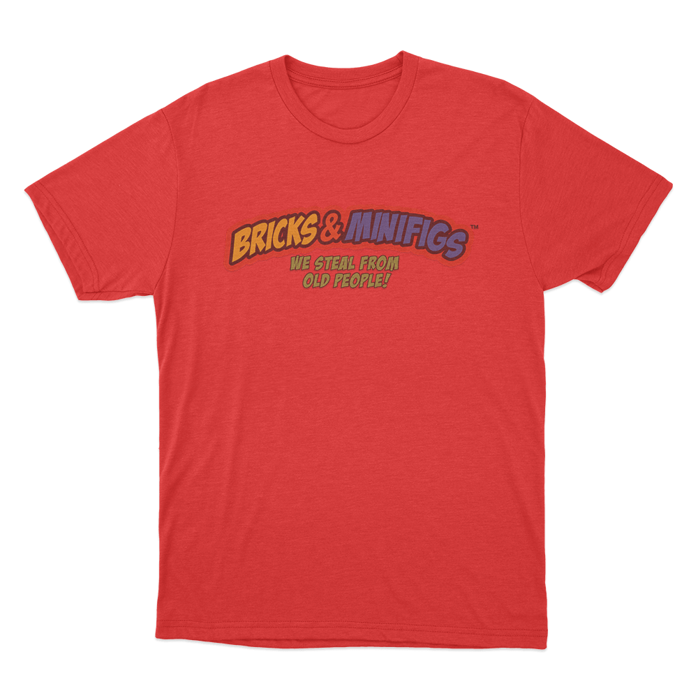 Bricks & Minifigs We Steal From Old People Logo Unisex T Shirt Red Bricks Minifigs We Steal From Old People Logo Unisex T Shirt Red