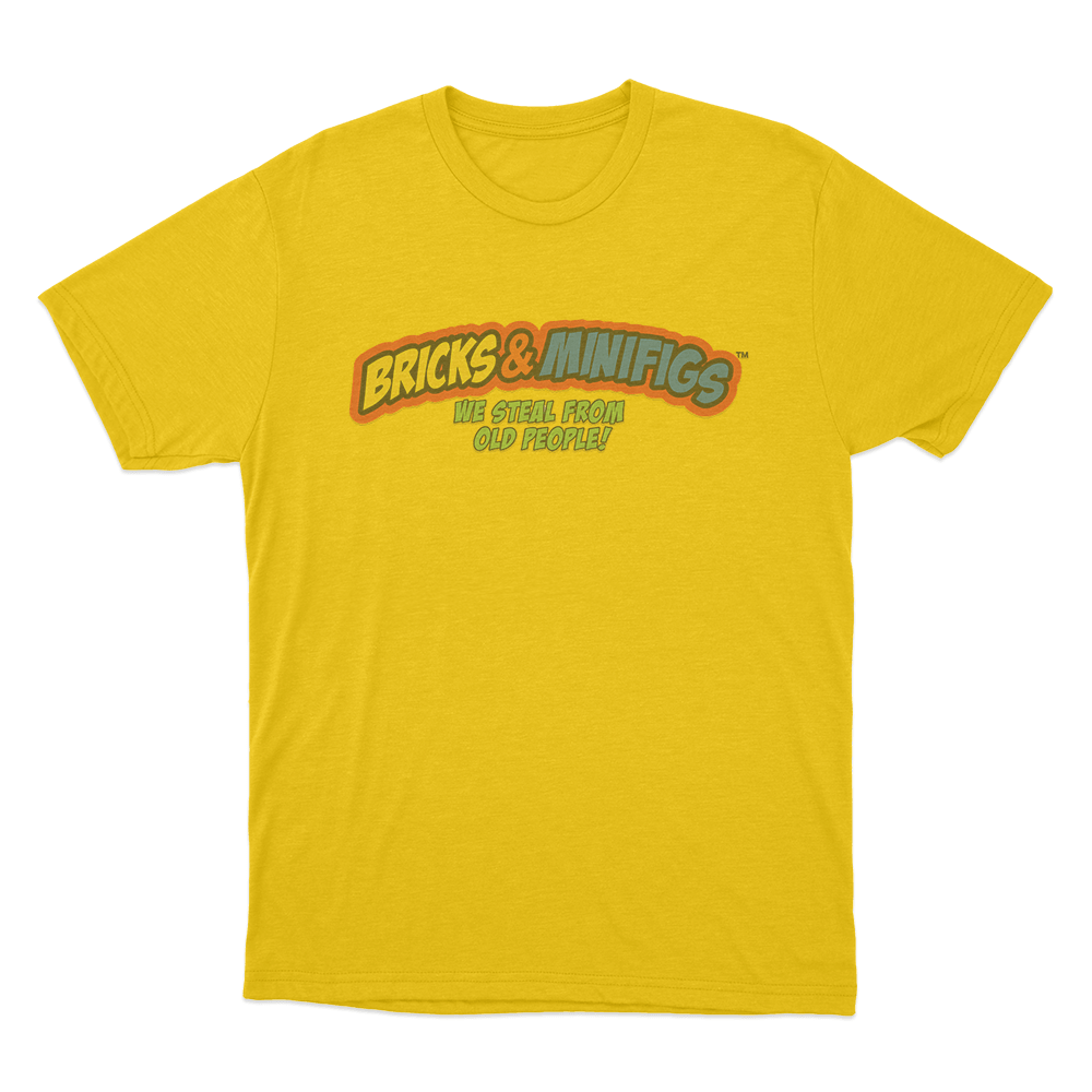 Bricks & Minifigs We Steal From Old People Logo Unisex T Shirt Yellow Bricks Minifigs We Steal From Old People Logo Unisex T Shirt Yellow