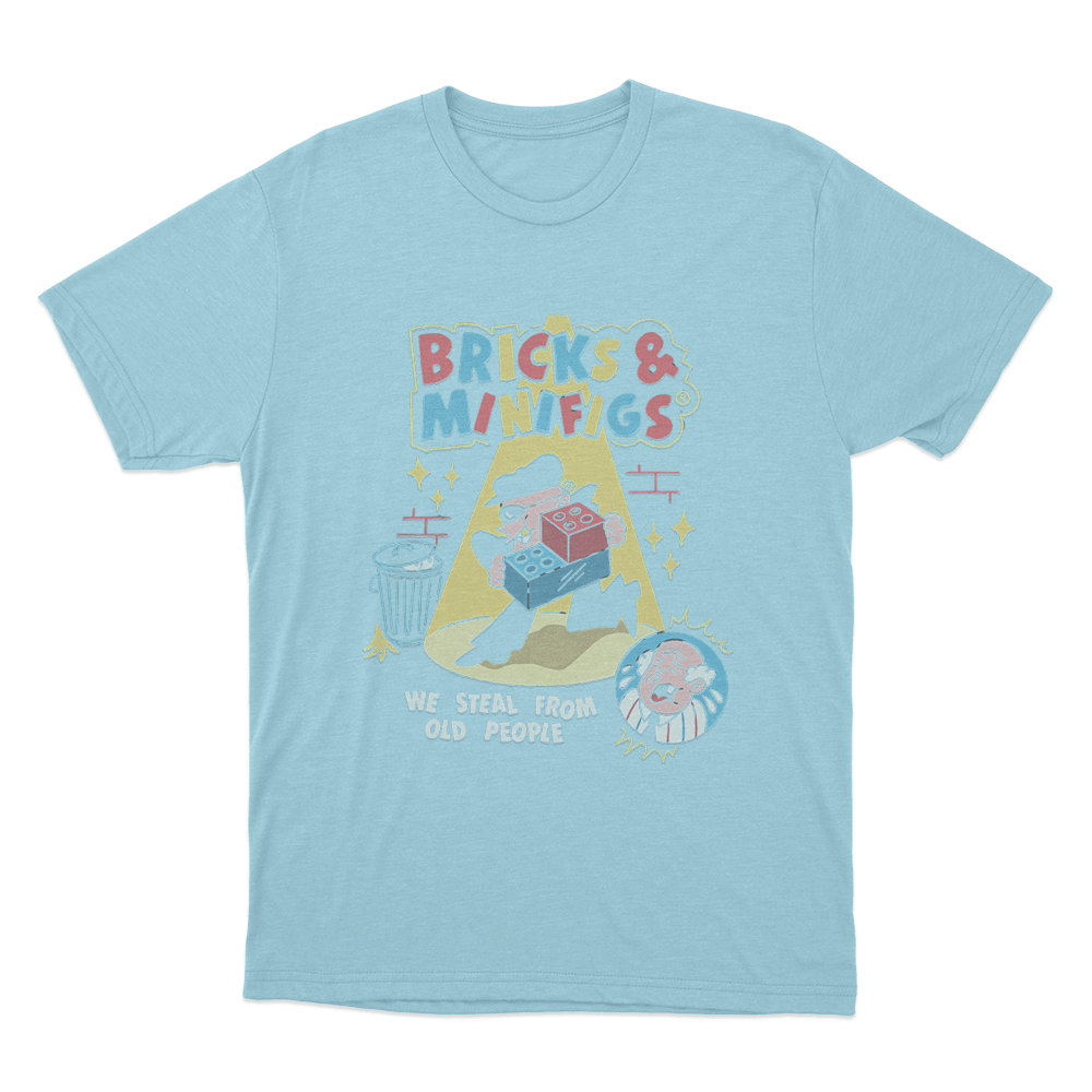 Bricks & Minifigs We Steal From Old People Unisex T Shirt Sky Blue Bricks Minifigs We Steal From Old People Unisex T Shirt Sky Blue